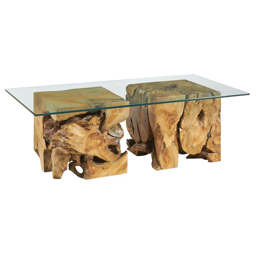 HIDDEN TREASURES-SQUARE ROOT TABLE WITH GLASS TOP