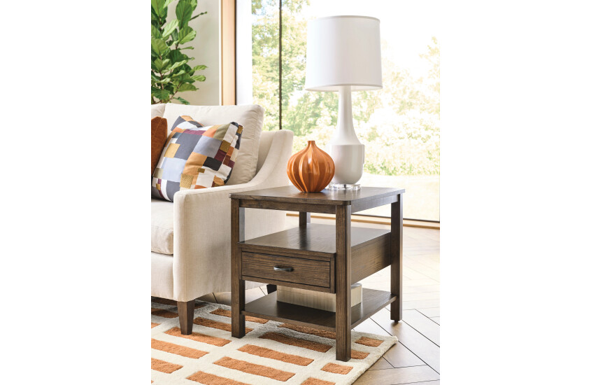 RECTANGULAR DRAWER END TABLE-DEEP BROWN Room 1