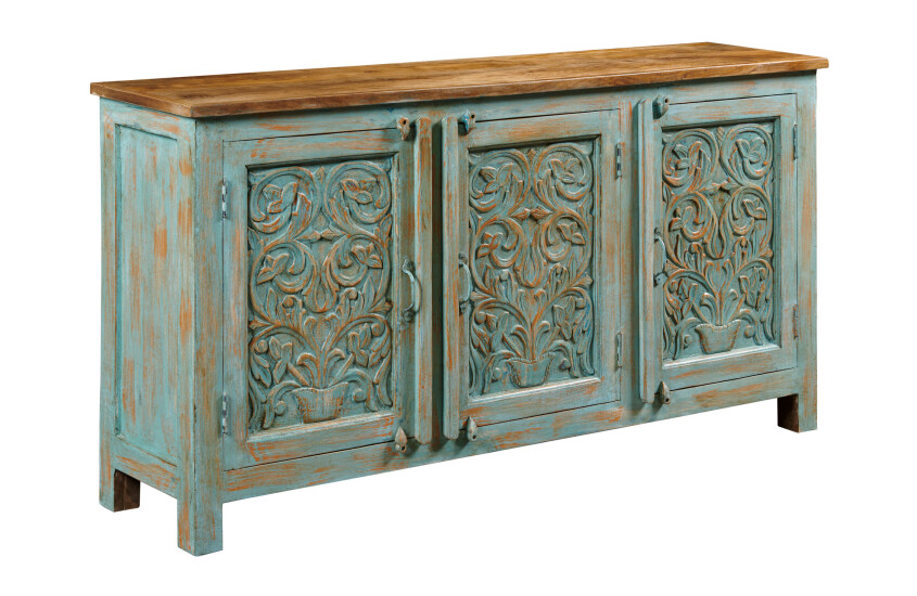 HIDDEN TREASURES-VINTAGE BLUE THREE DOOR CABINET