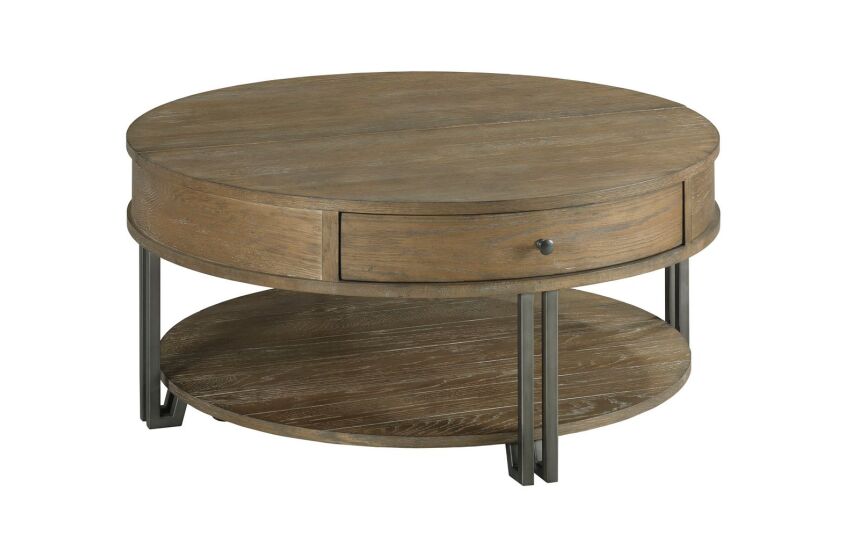 SADDLETREE-HAMILTON-ROUND LIFT TOP COFFEE TABLE